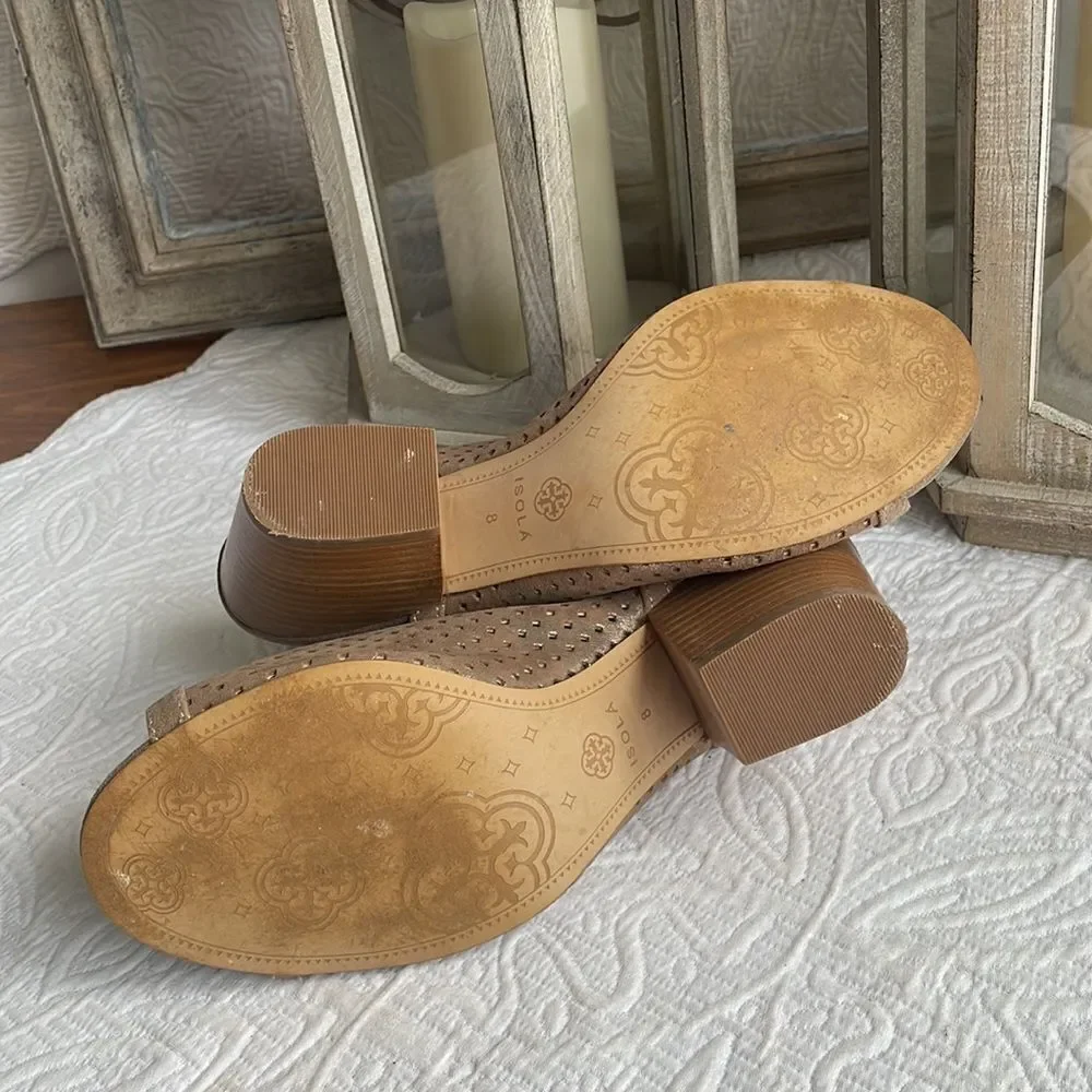ISOLA Women's Lora Anthracite Suede Gold Shimmer Perforated Strap Heels Shoes 8